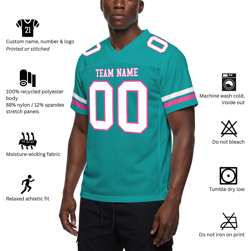 Custom Aqua White-Pink Mesh Football Jersey