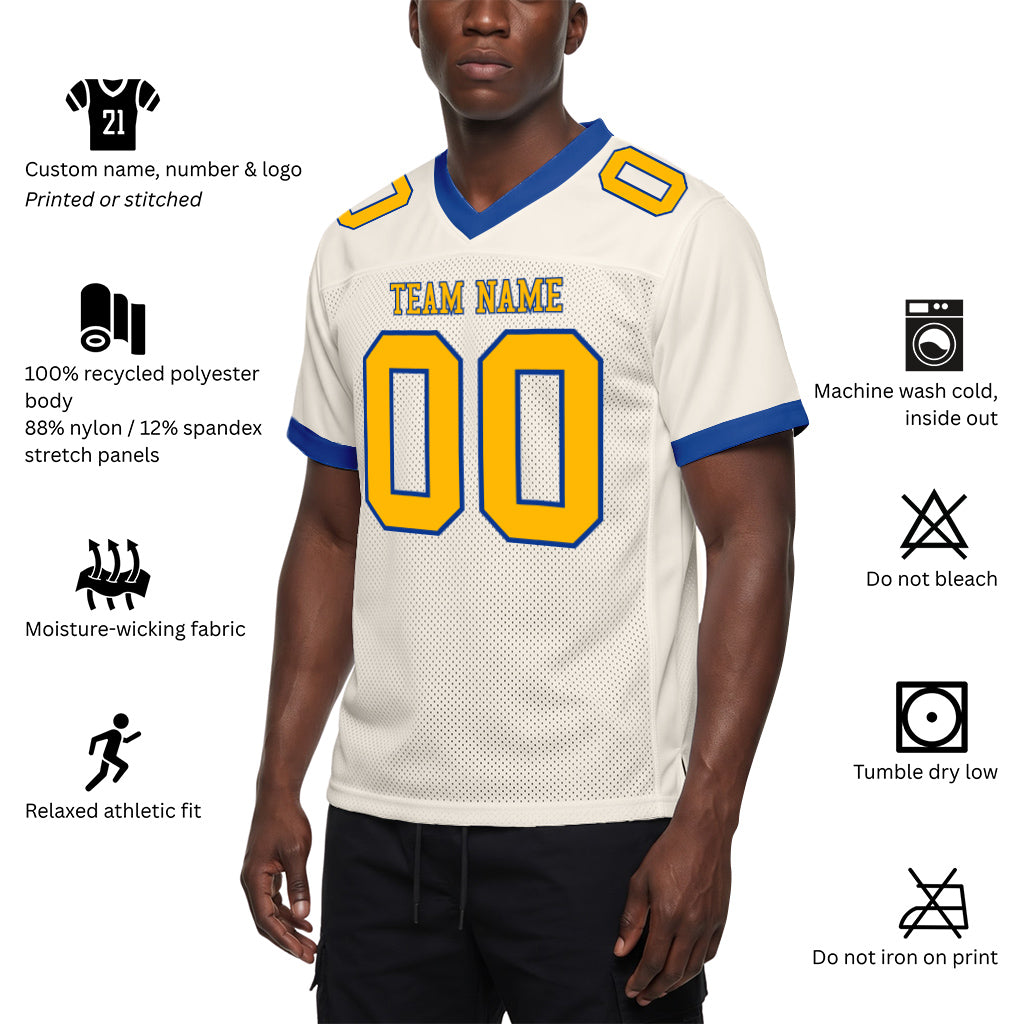 Custom Cream Gold-Royal Mesh Football Jersey