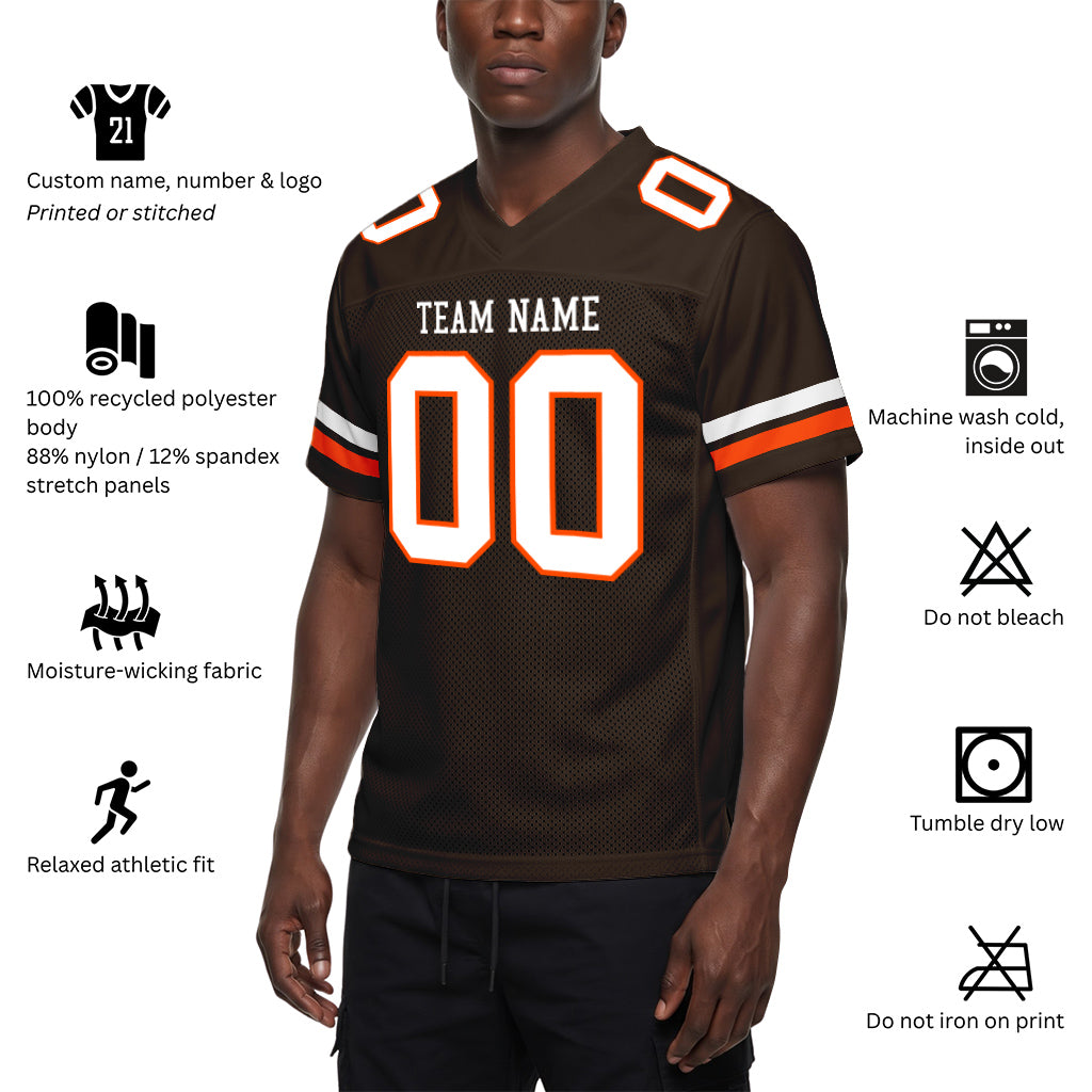 Custom Brown White-Orange Football Jersey