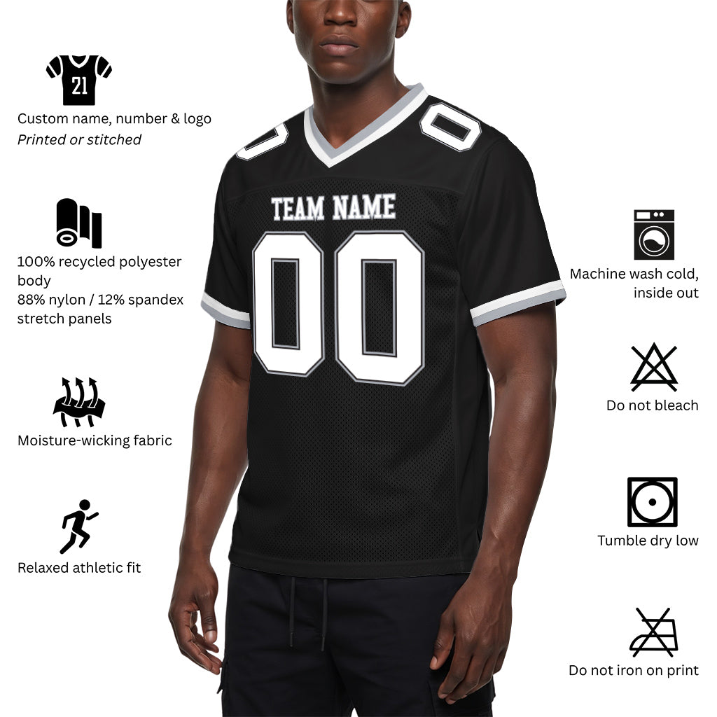 Custom Black White-Gray Mesh Football Jersey