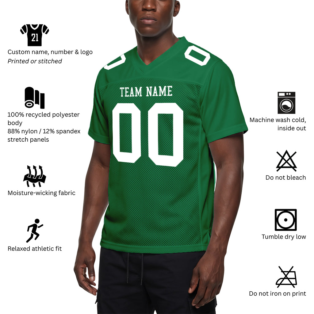 Custom Kelly Green White Mesh Football Jersey