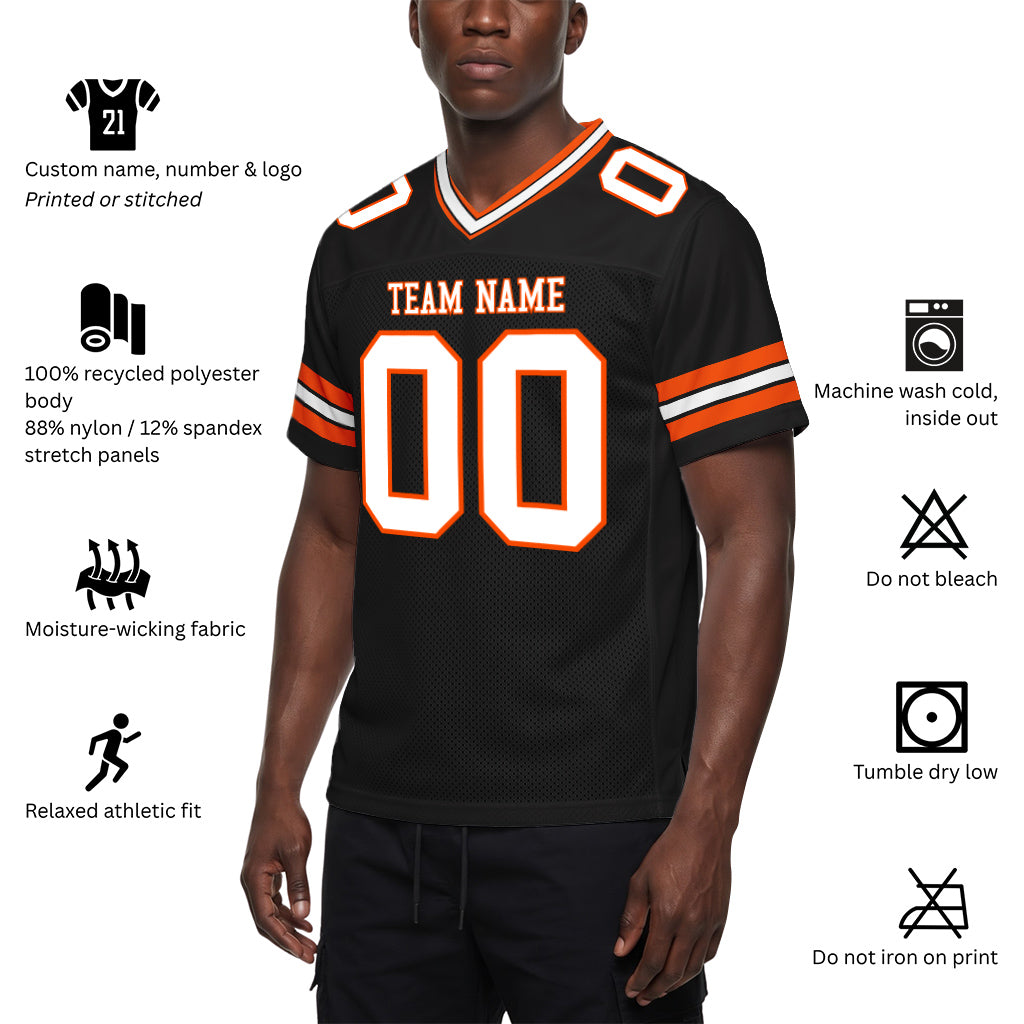 Custom Black White-Orange Mesh Football Jersey