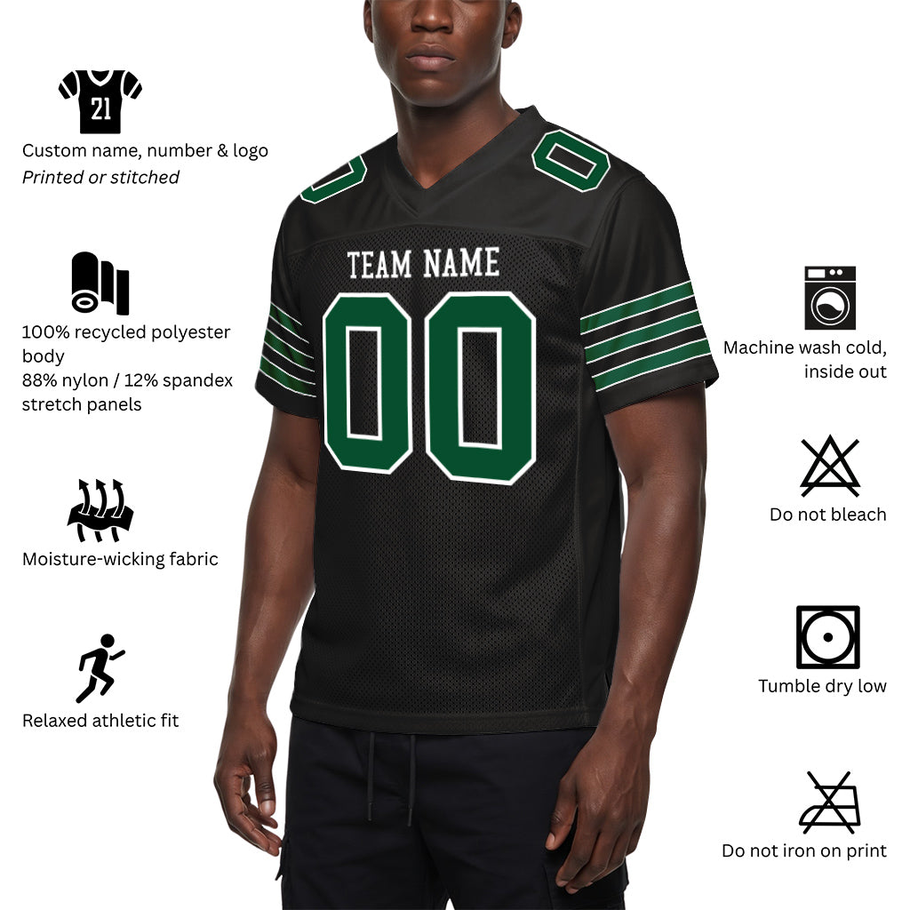 Custom Black Gotham Green-White Custom Name Mesh Football Jersey