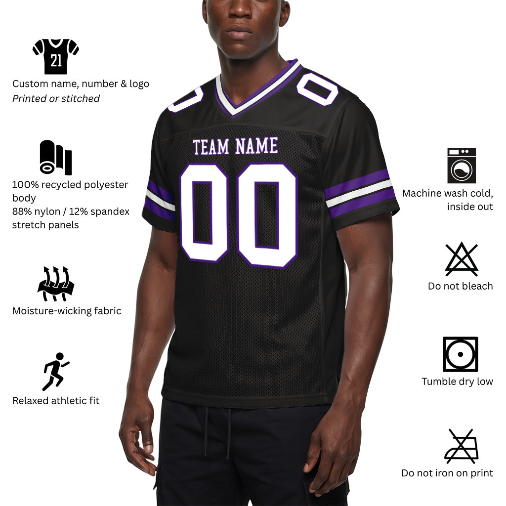 Custom Black White-Purple Mesh Football Jersey