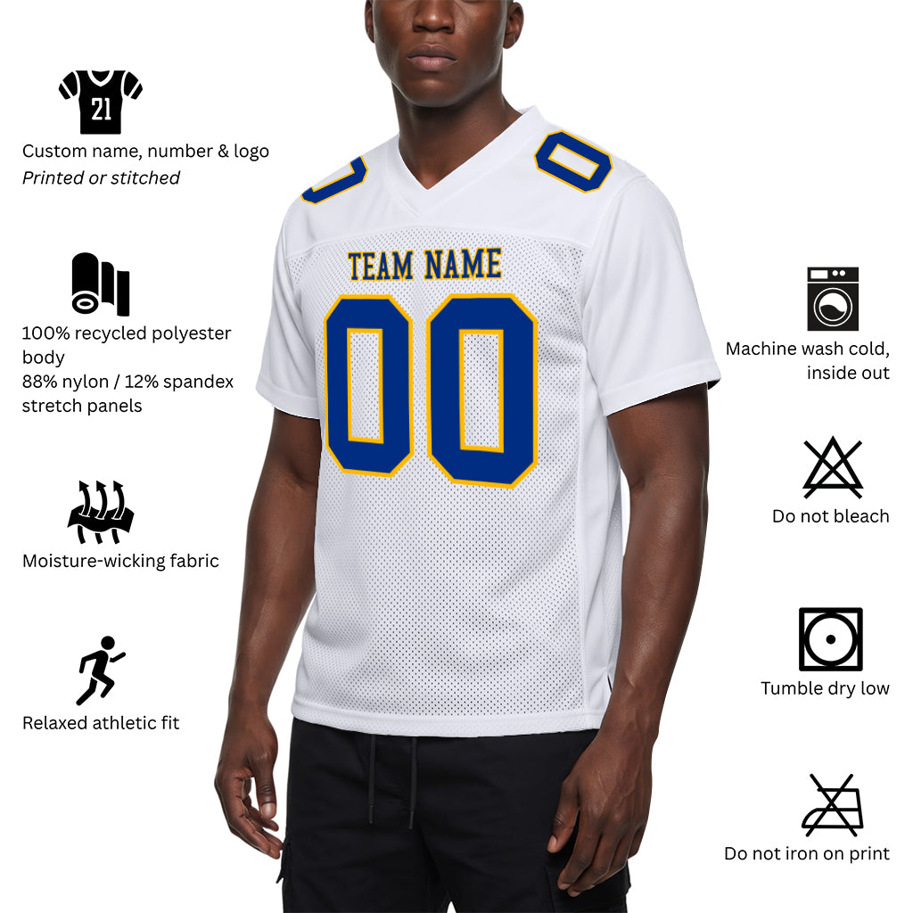 Custom White Royal-Gold Mesh Football Jersey