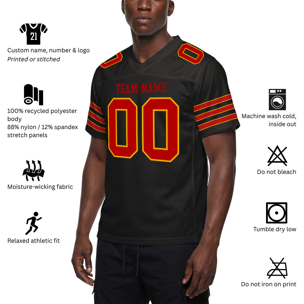 Custom Black Scarlet-Gold Custom Name Mesh Football Jersey