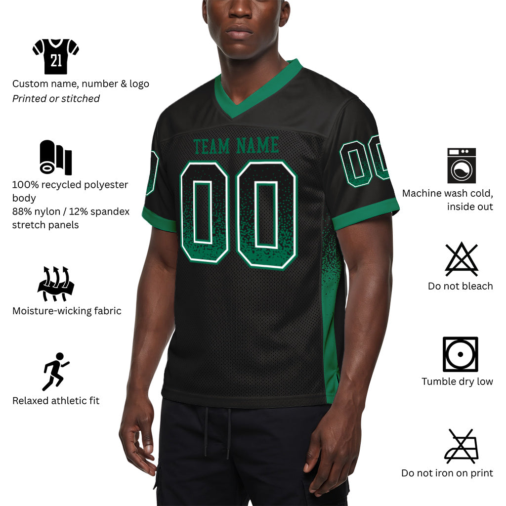 Custom Black Kelly Green-White Mesh Drift Fashion Mesh Football Jersey