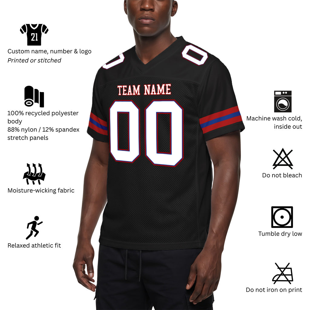Custom Black White-Red Mesh Football Jersey