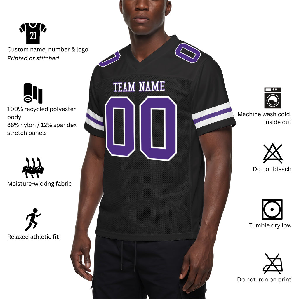 Custom Black Purple-White Mesh Football Jersey