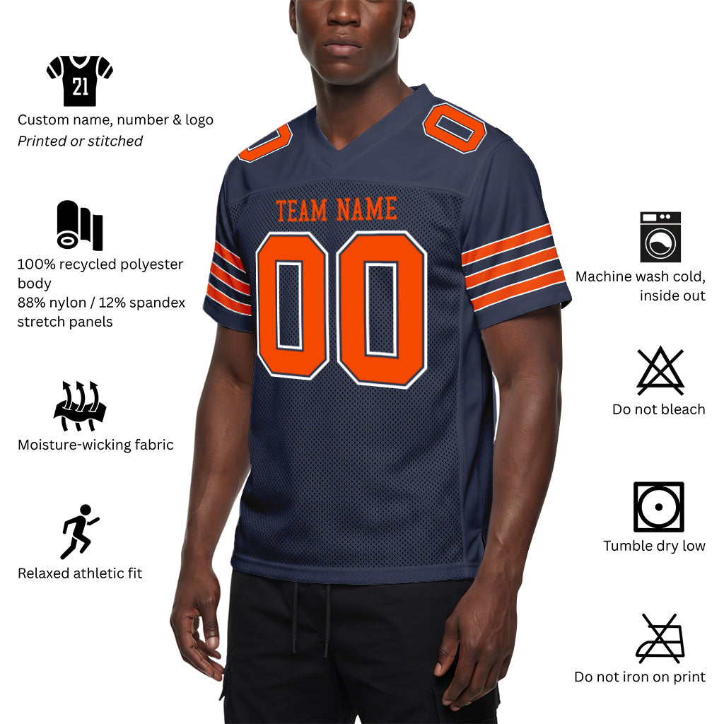 Custom Navy Orange-White Mesh Football Jersey