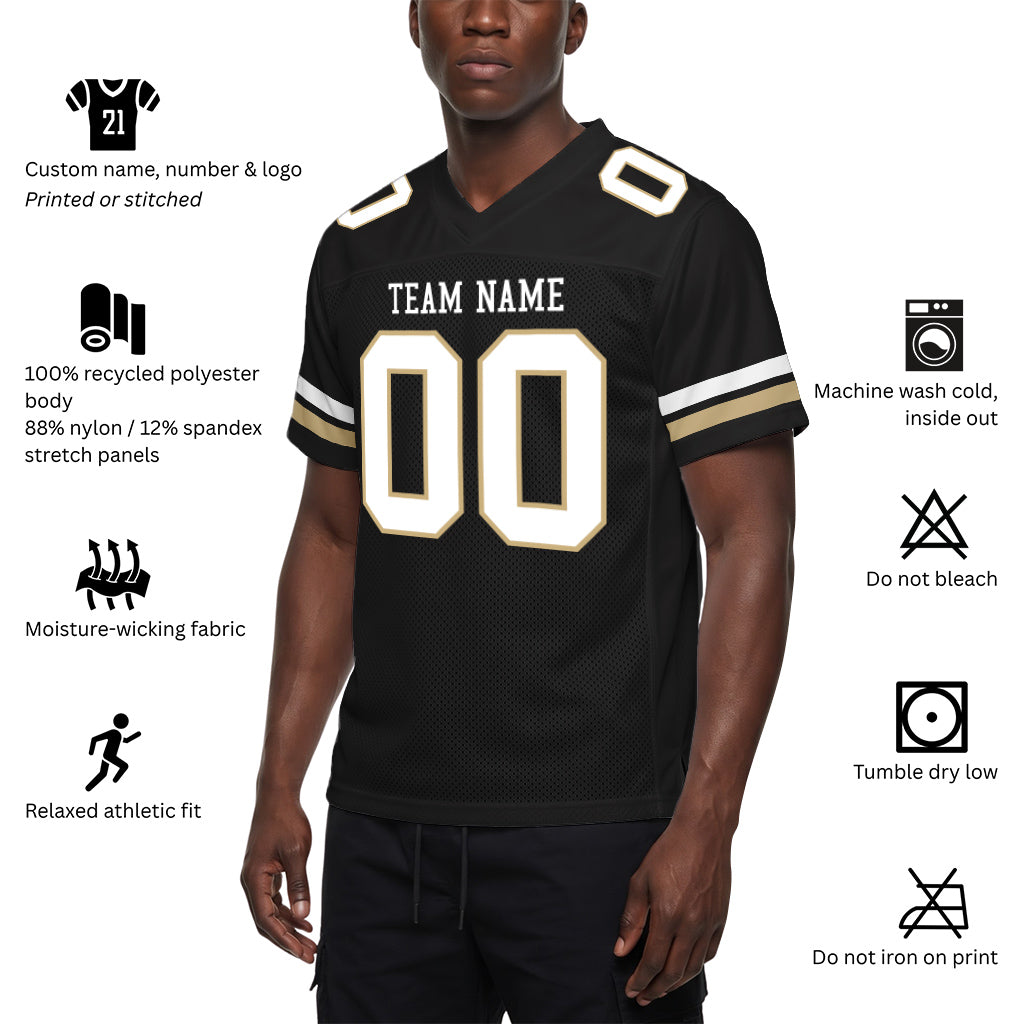 Custom Black White-Vegas Gold Mesh Football Jersey