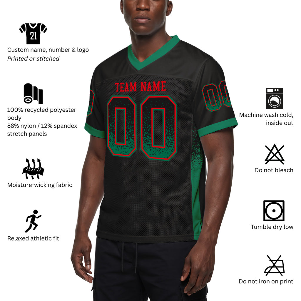 Custom Black Kelly Green-Red Mesh Drift Fashion Mesh Football Jersey