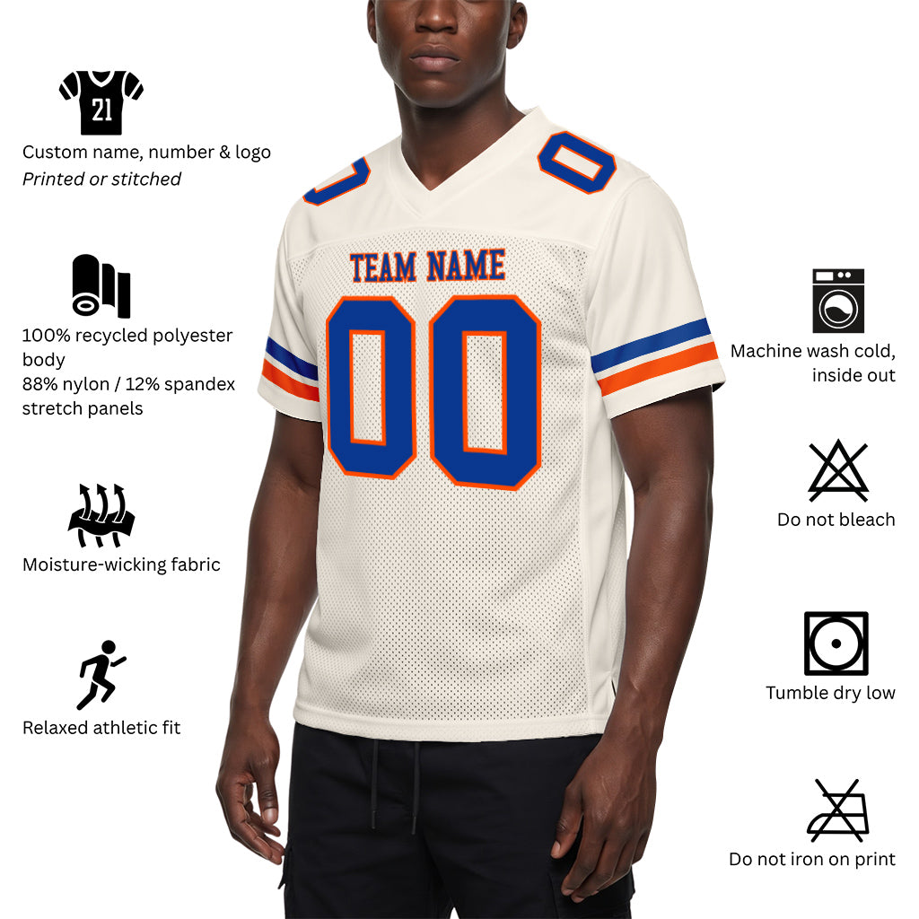 Custom Cream Royal-Orange Mesh Football Jersey