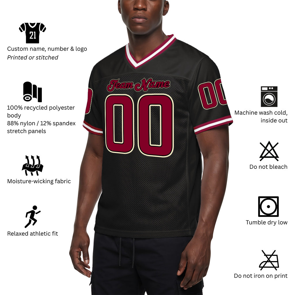 Custom Black Cardinal-Cream Mesh Throwback Mesh Football Jersey