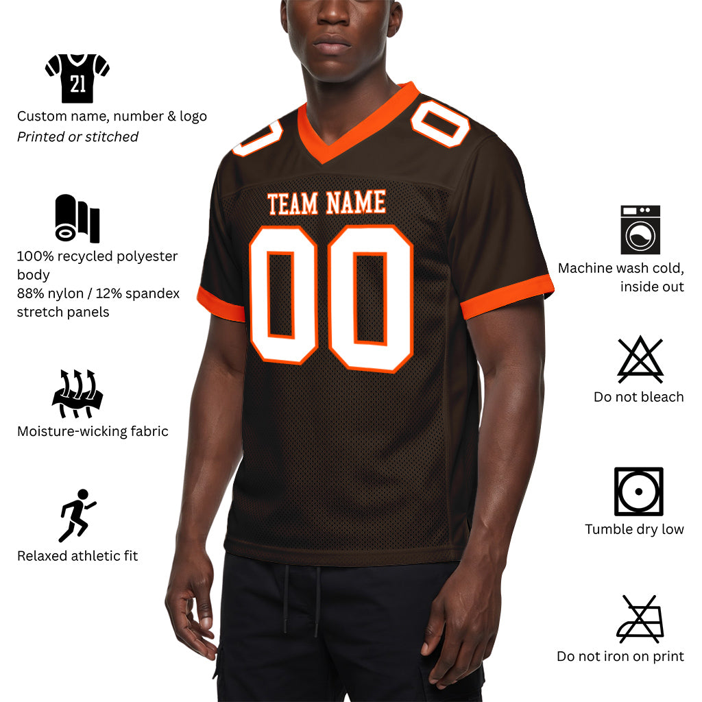Custom Brown White-Orange Mesh Football Jersey
