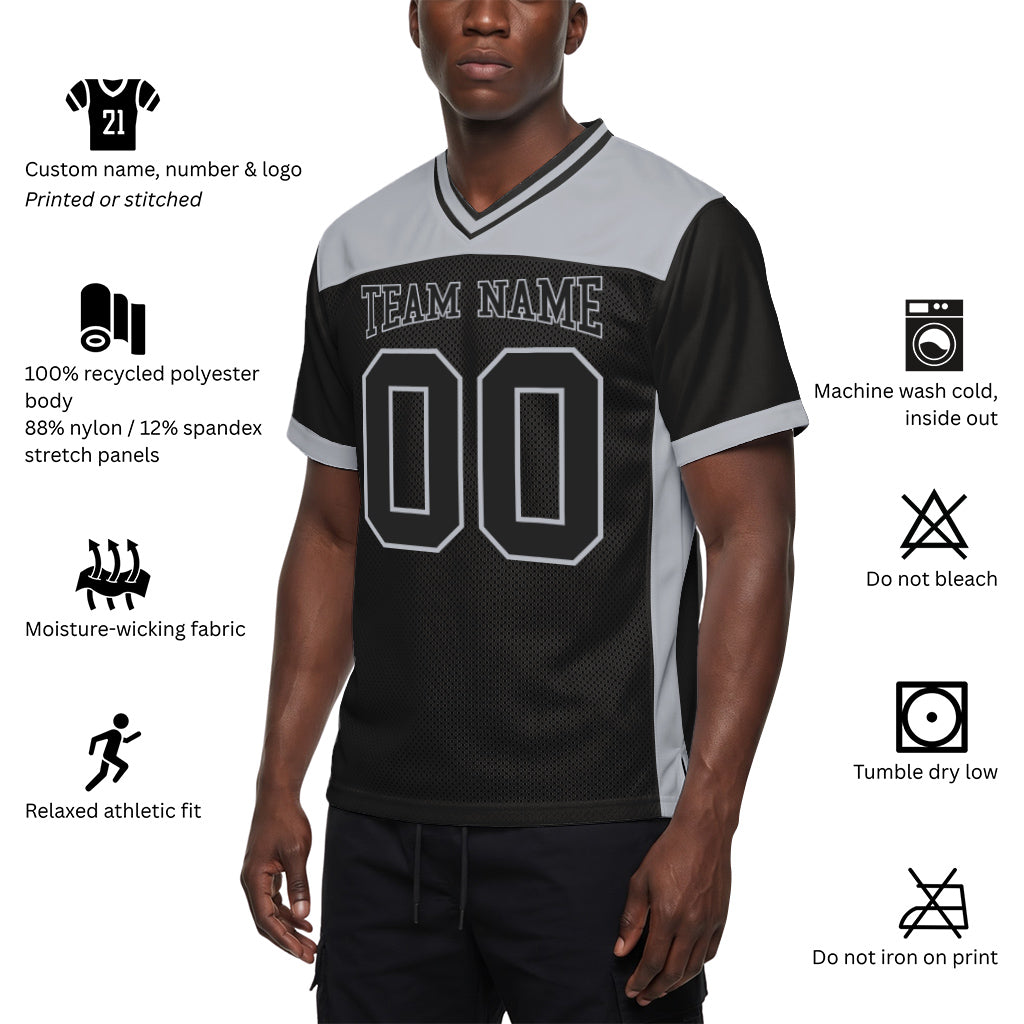 Custom Black Gray Mesh Football Jersey