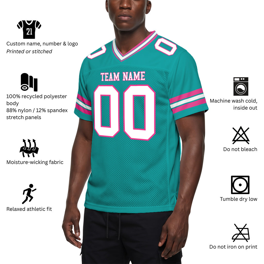 Custom Aqua White-Pink Mesh Football Jersey