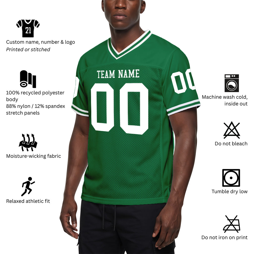 Custom Kelly Green White Mesh Football Jersey