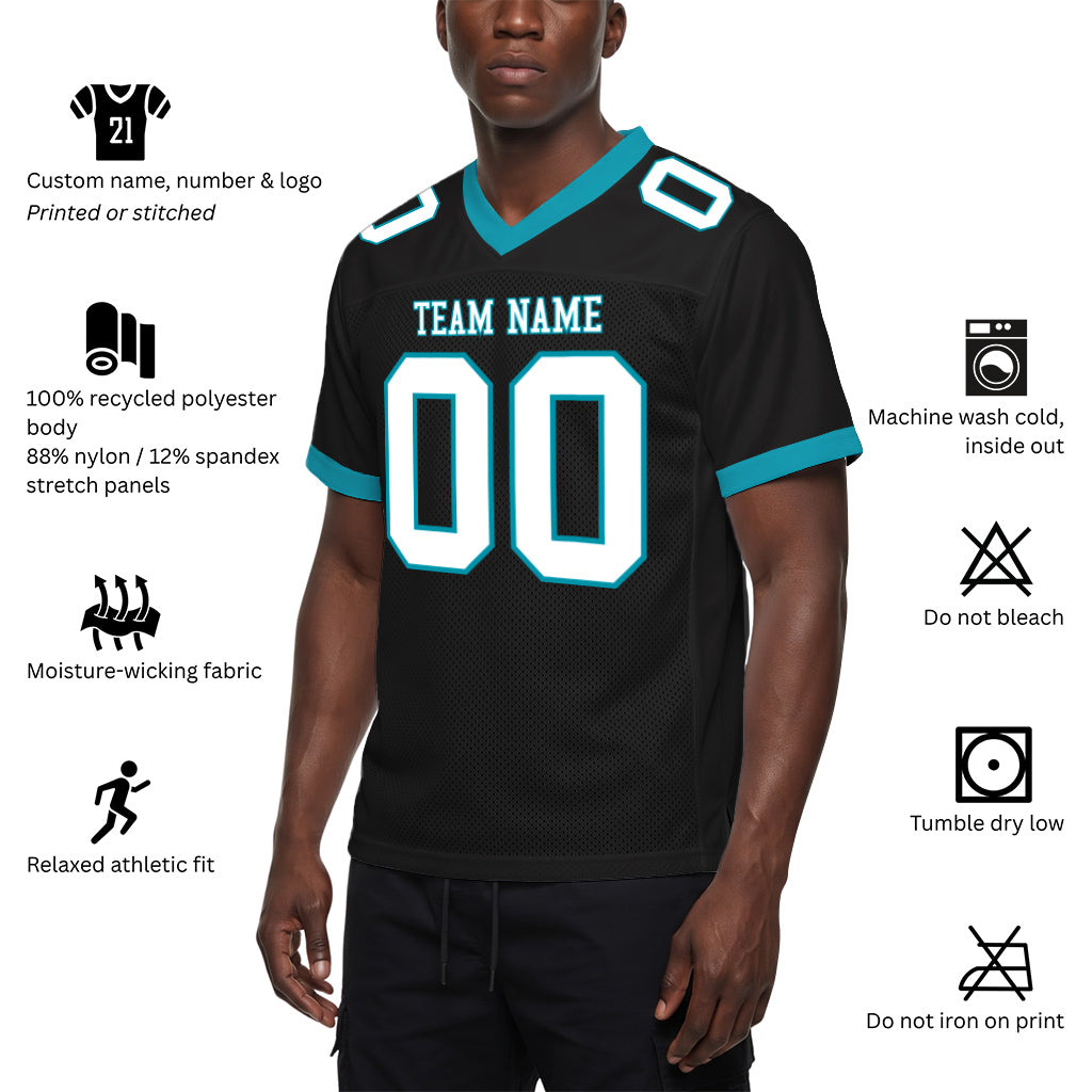 Custom Black White-Panther Blue Mesh Football Jersey