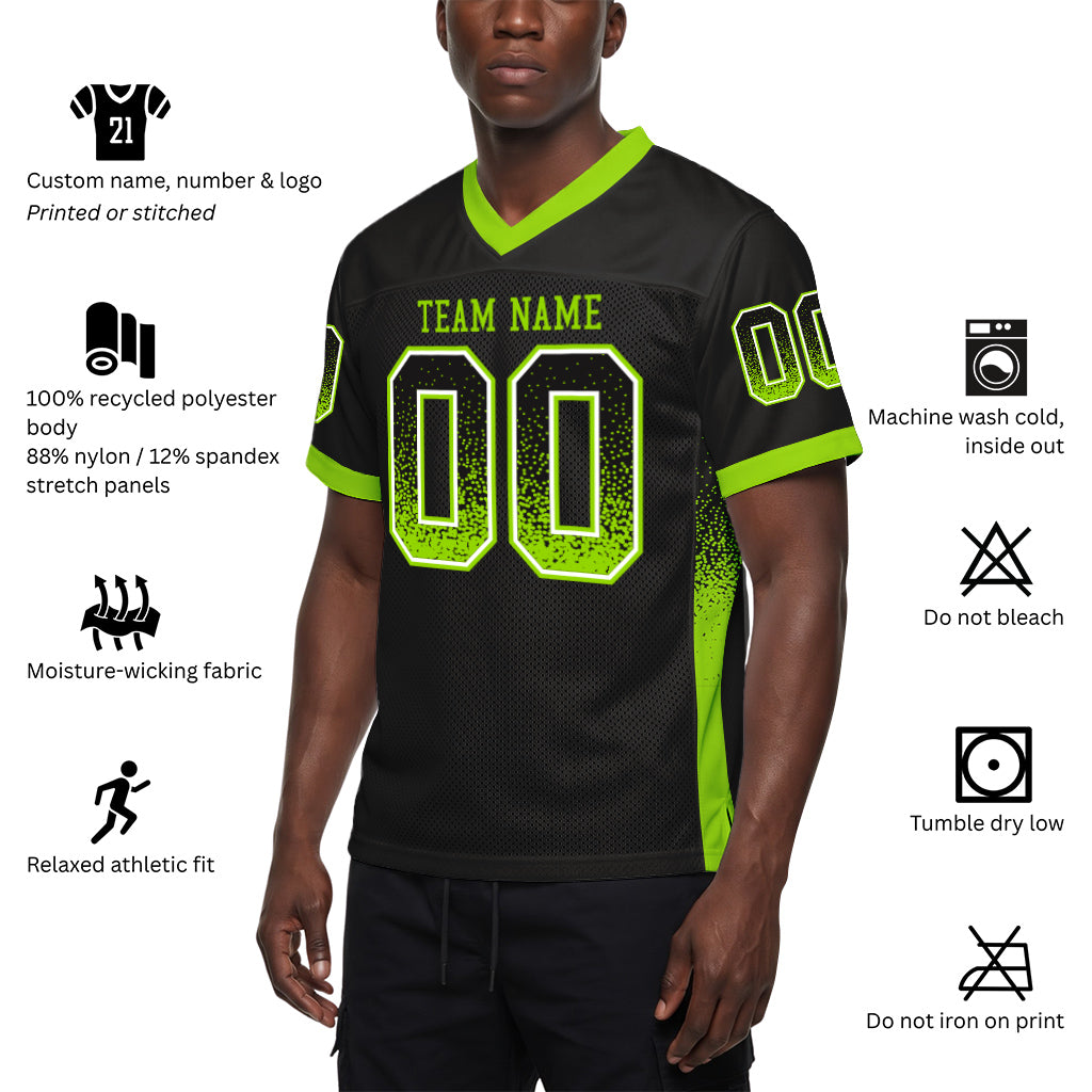 Custom Black Neon Green-White Mesh Drift Fashion Mesh Football Jersey