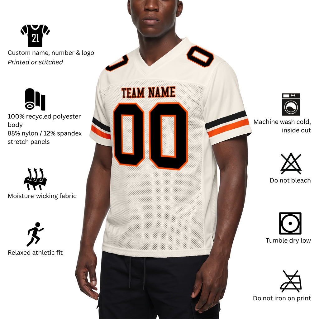 Custom Cream Black-Orange Mesh Football Jersey