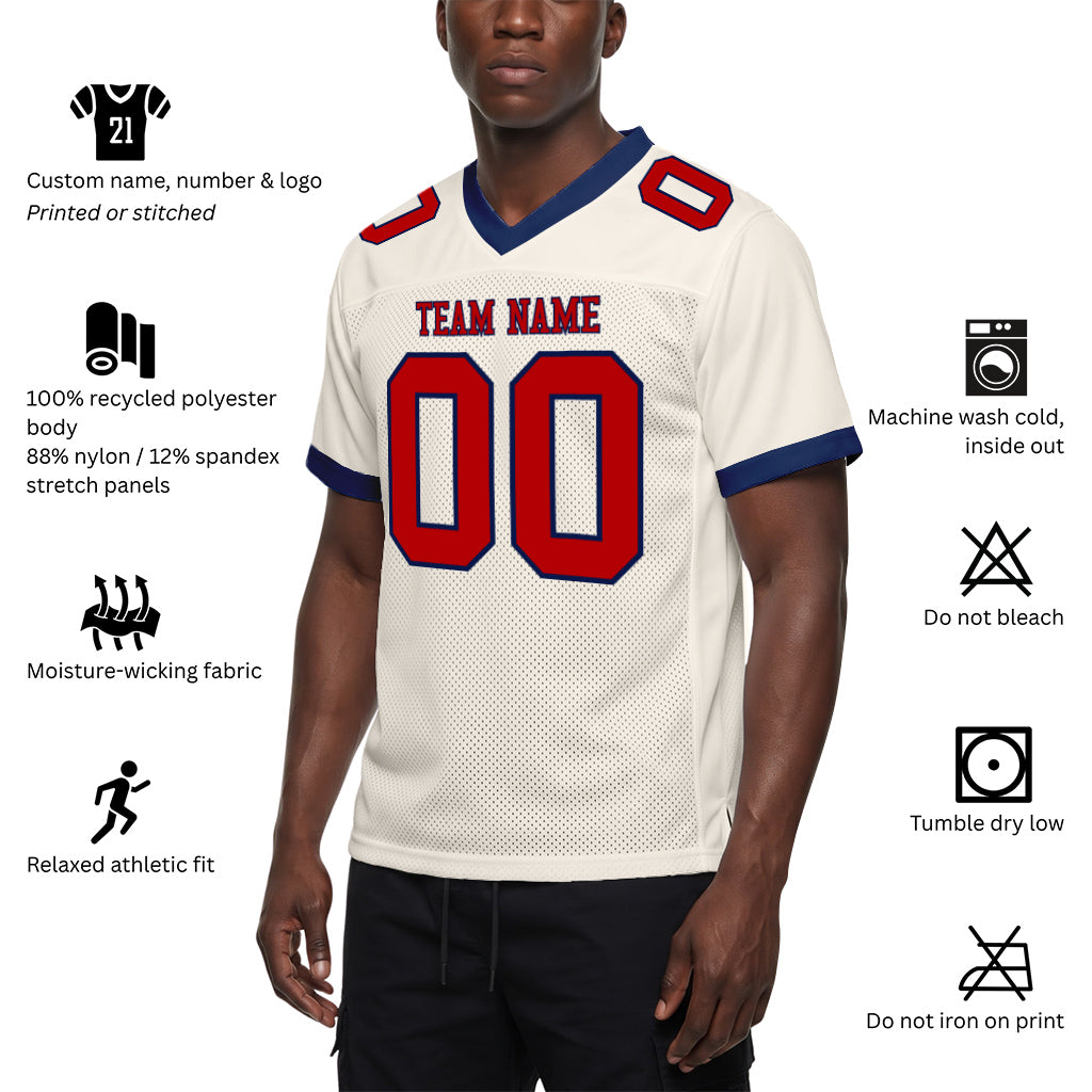 Custom Cream Red-Navy Mesh Football Jersey