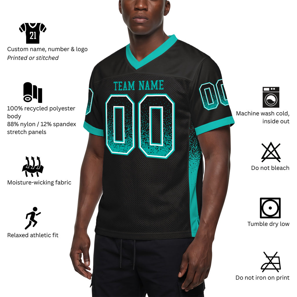 Custom Black Aqua-White Mesh Drift Fashion Mesh Football Jersey