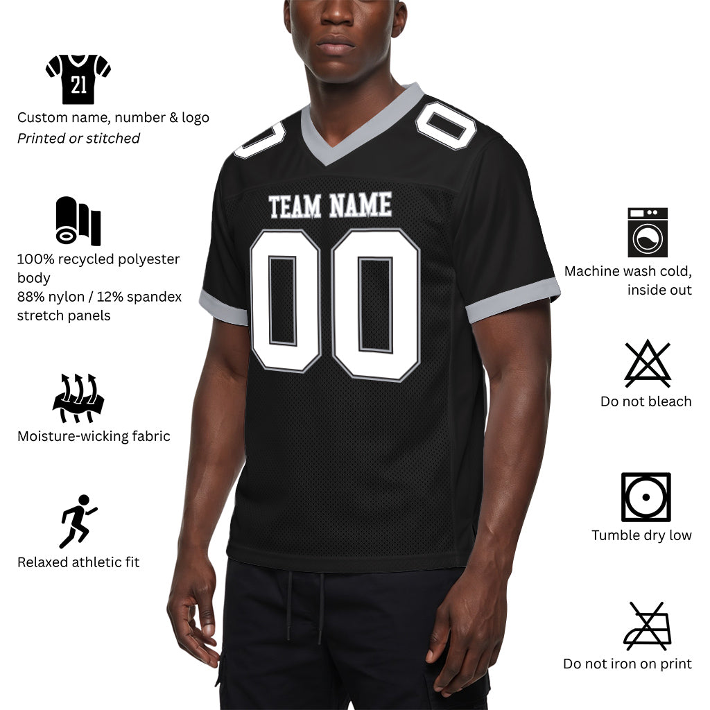 Custom Black White-Gray Mesh Football Jersey