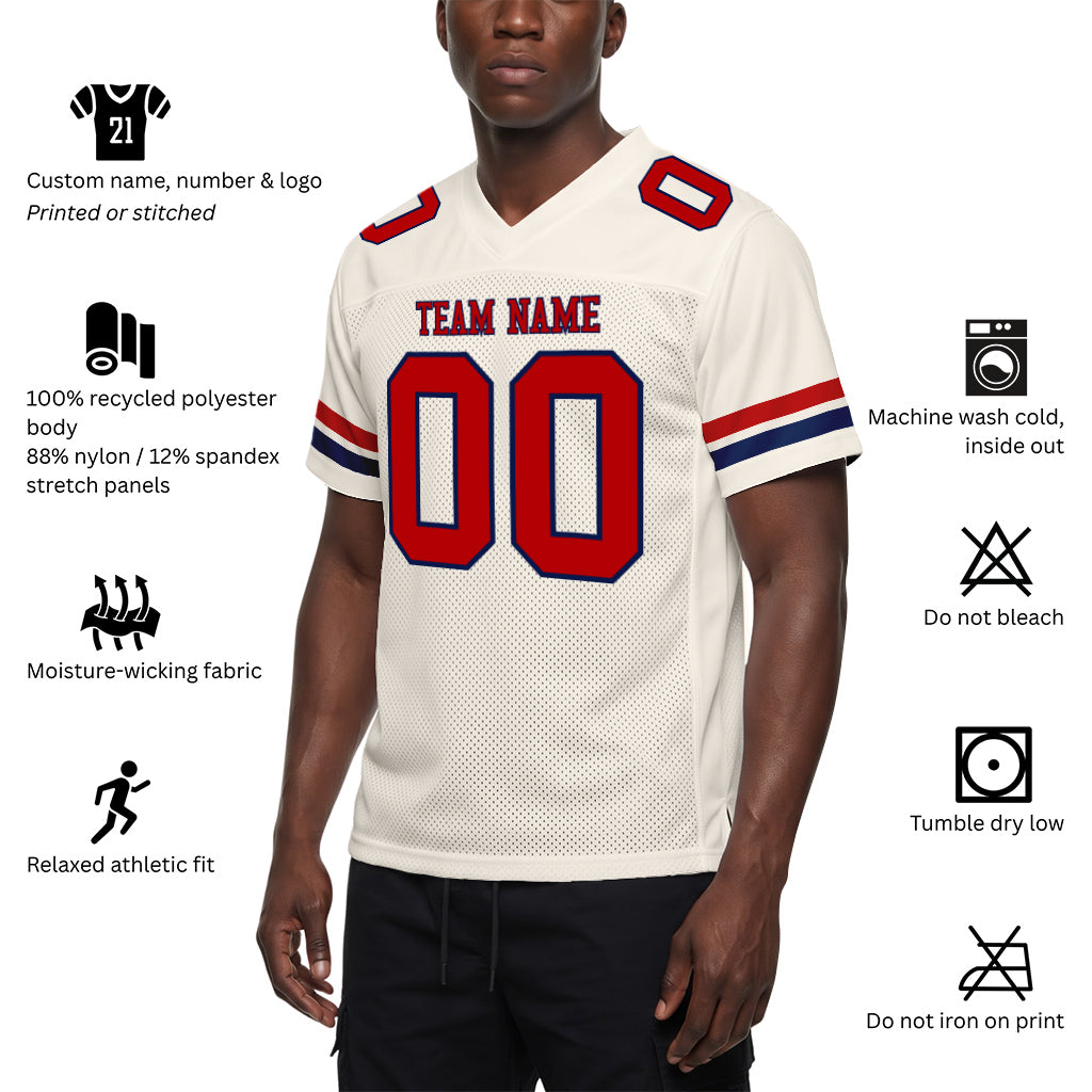 Custom Cream Red-Navy Mesh Football Jersey