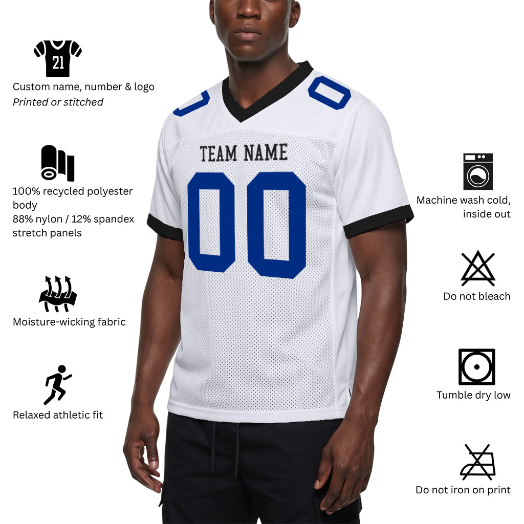 Custom White Royal-Black Mesh Football Jersey