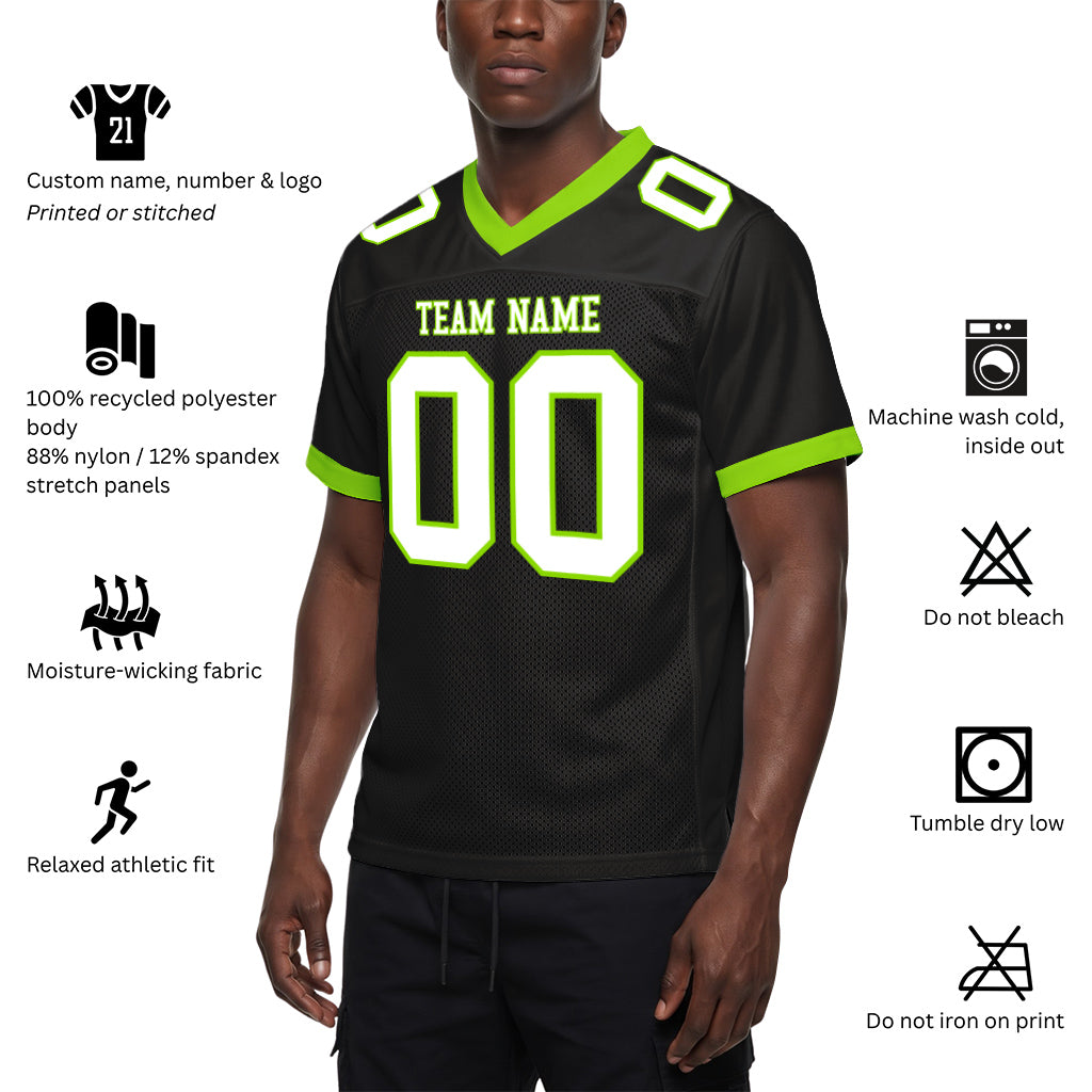 Custom Black White-Neon Green Mesh Football Jersey