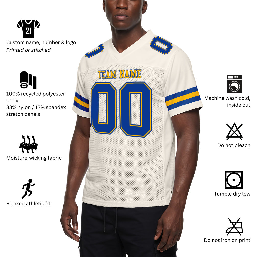 Custom Cream Royal-Gold Mesh Football Jersey