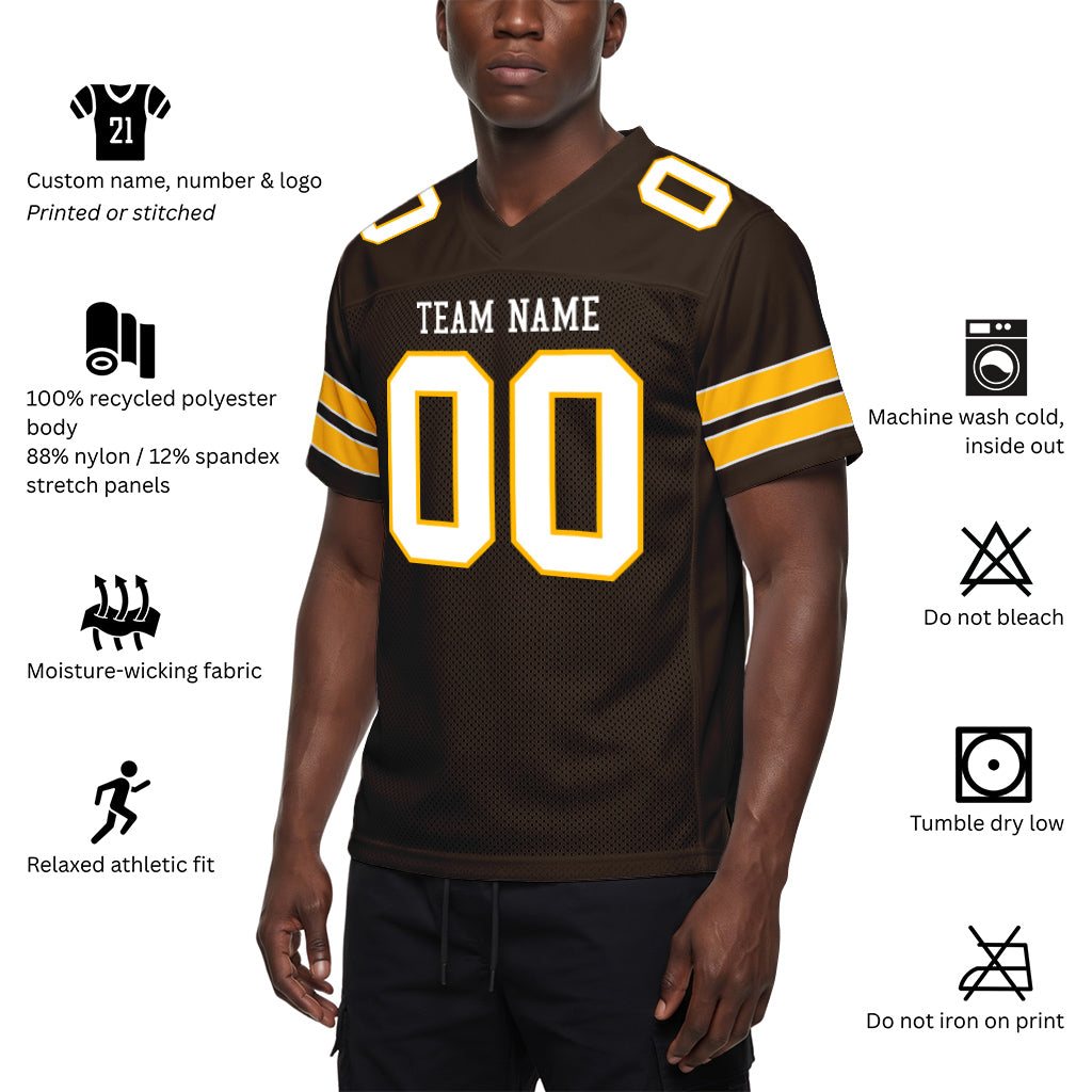 Custom Brown White-Gold Football Jersey