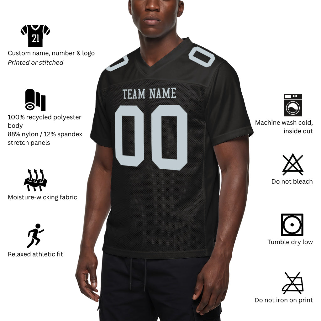 Custom Black Silver Mesh Football Jersey