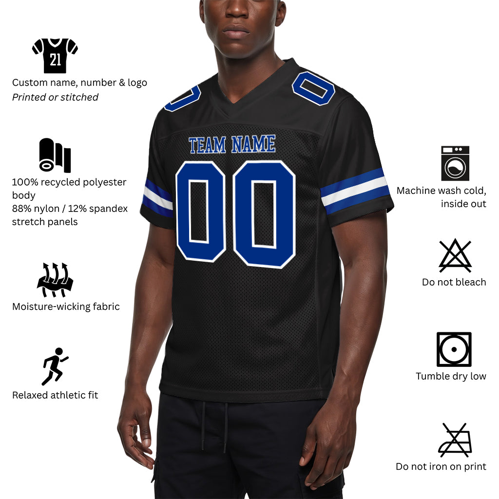 Custom Black Royal-White Mesh Football Jersey