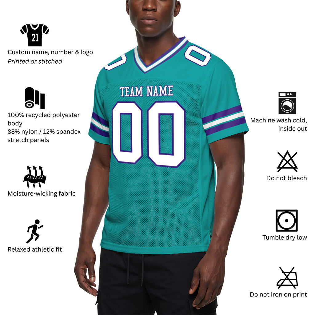 Custom Aqua White-Purple Mesh Football Jersey