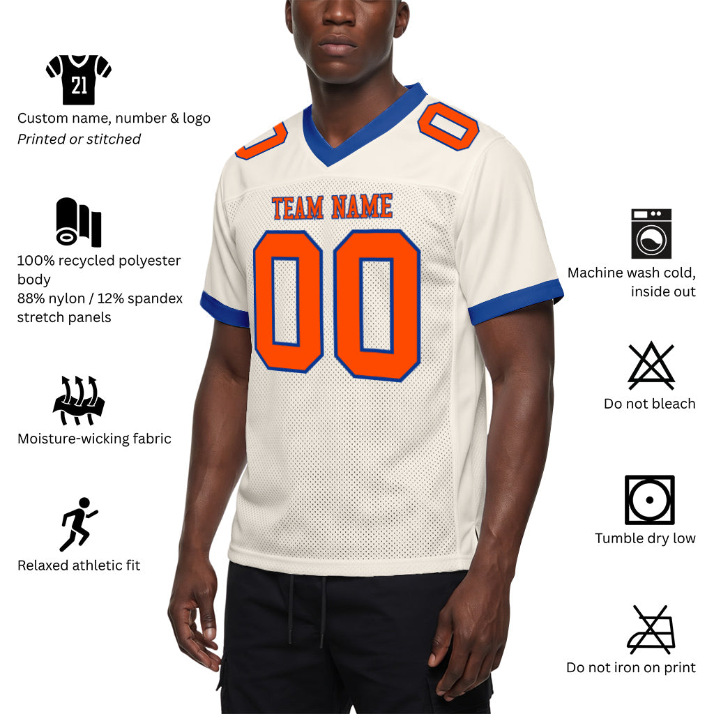 Custom Cream Orange-Royal Mesh Football Jersey