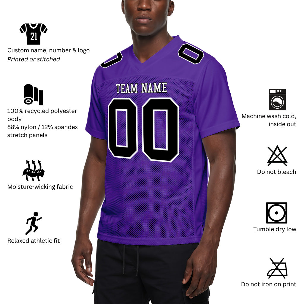 Custom Purple Black-White Mesh Football Jersey