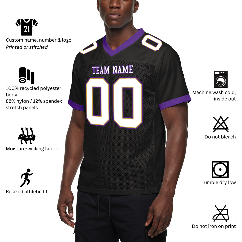 Custom Black White-Purple Mesh Football Jersey