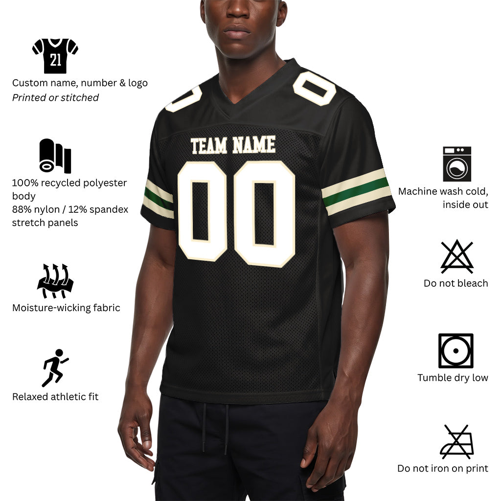 Custom Black White-Cream Mesh Football Jersey