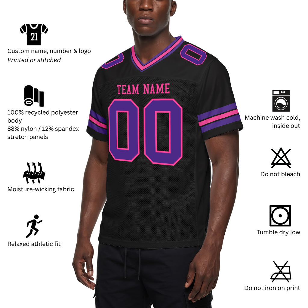 Custom Black Purple-Pink Mesh Football Jersey