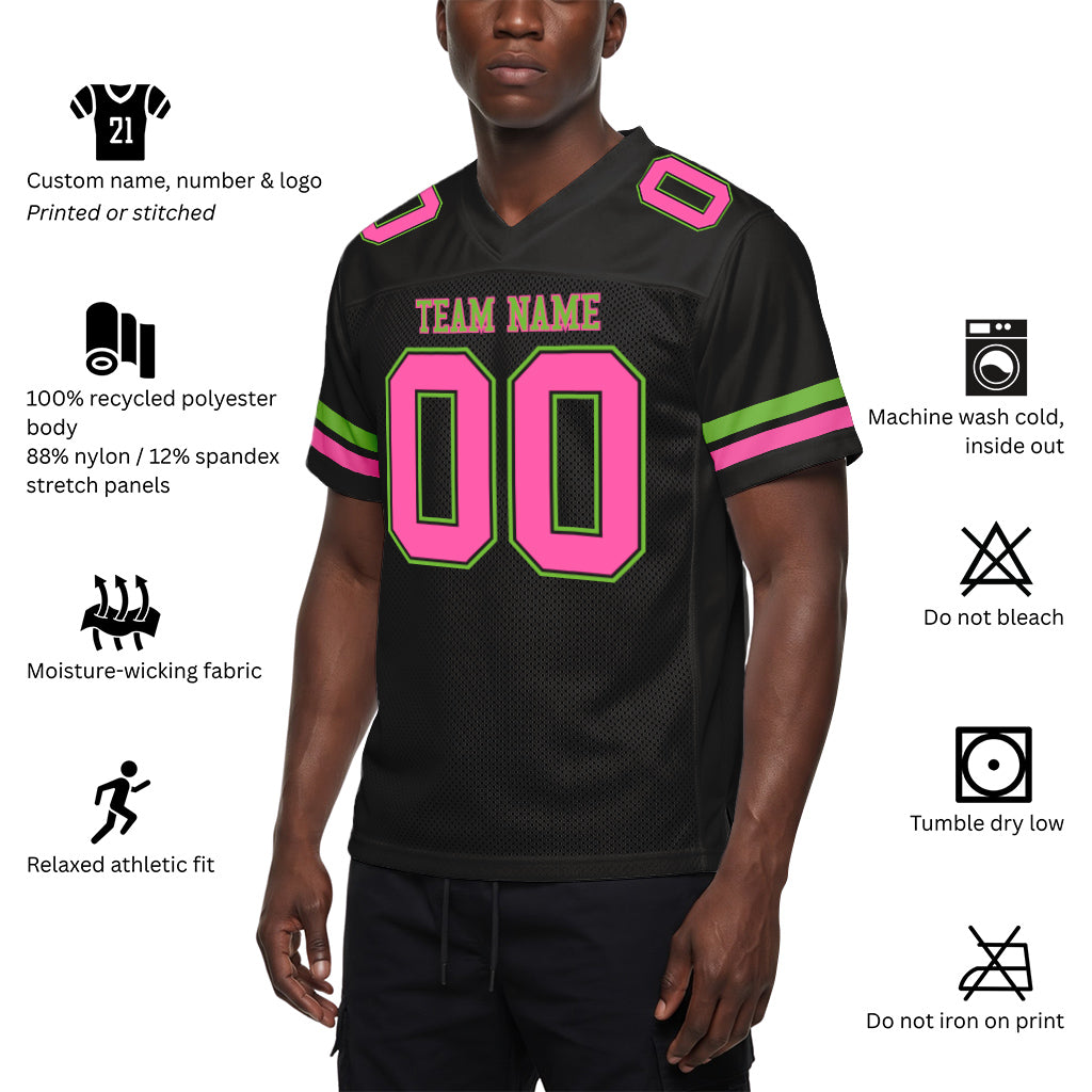 Custom Black Pink-Neon Green Mesh Football Jersey