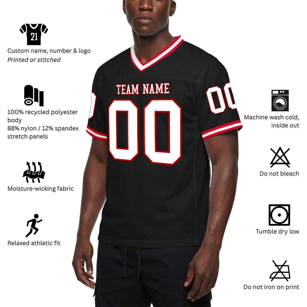 Custom Black White-Red Mesh Football Jersey