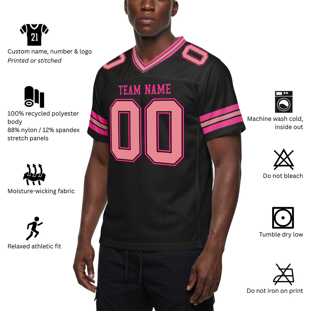 Custom Black Medium Pink-Pink Mesh Football Jersey