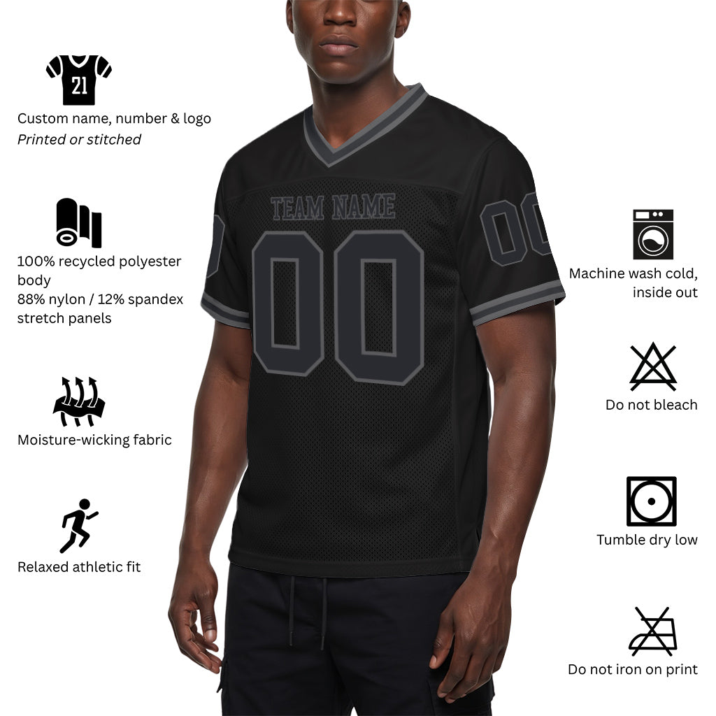 Black Steel Gray Mesh Throwback Custom Football Jerseys For Men & Women