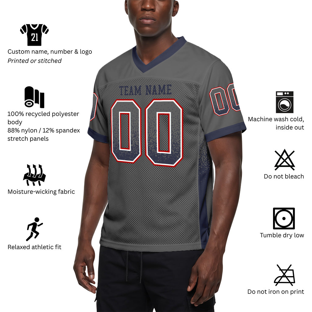 Custom Gray Navy-Red Drift Fashion Mesh Football Jersey