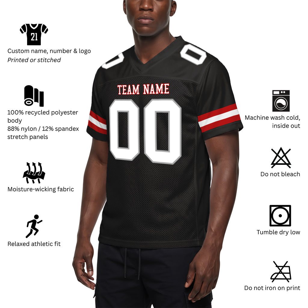 Custom Black White-Gray Custom Name Mesh Football Jersey