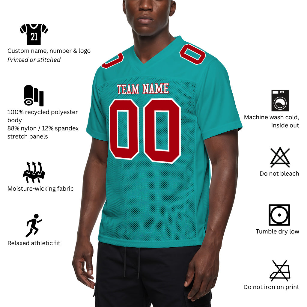 Custom Aqua Red-White Football Jersey