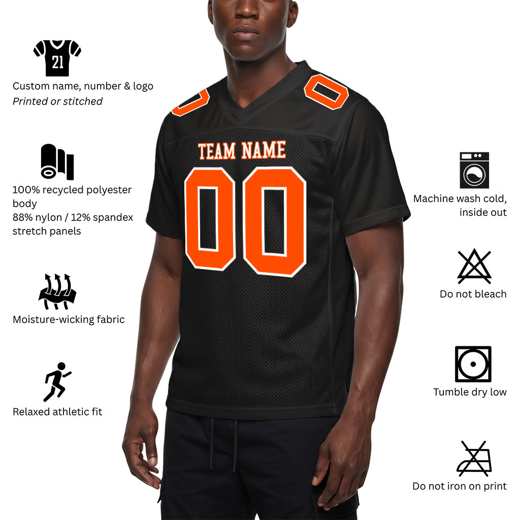 Custom Black Orange-White Mesh Football Jersey