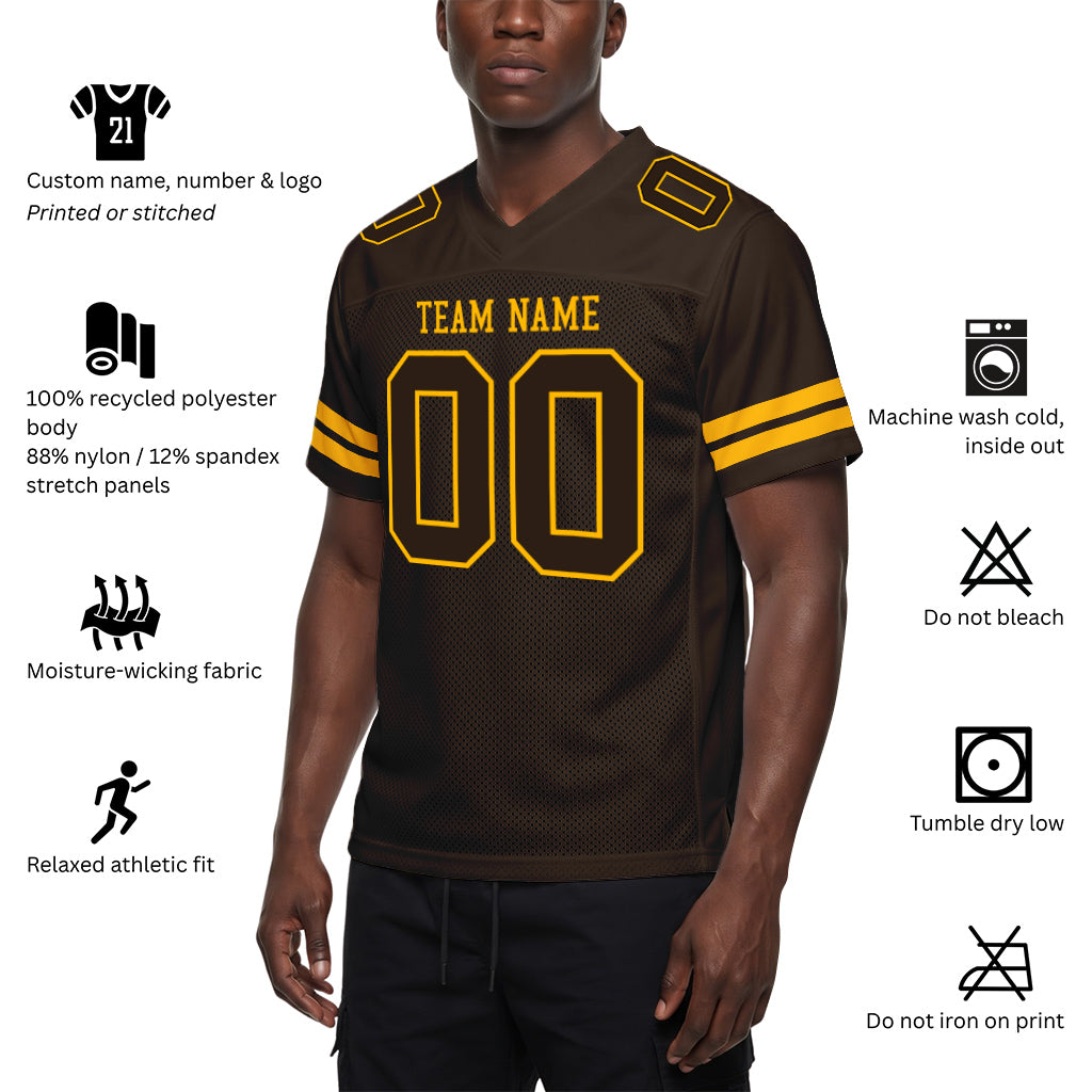 Custom Brown Brown-Gold Mesh Football Jersey